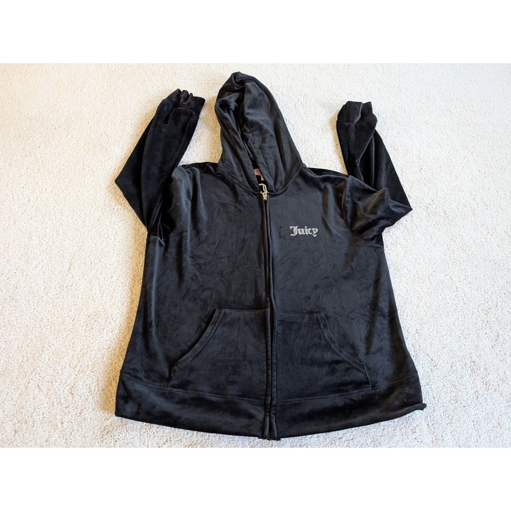 Juicy Couture Black Velour Hoodie XL y2k style Full Zip Black Women XL